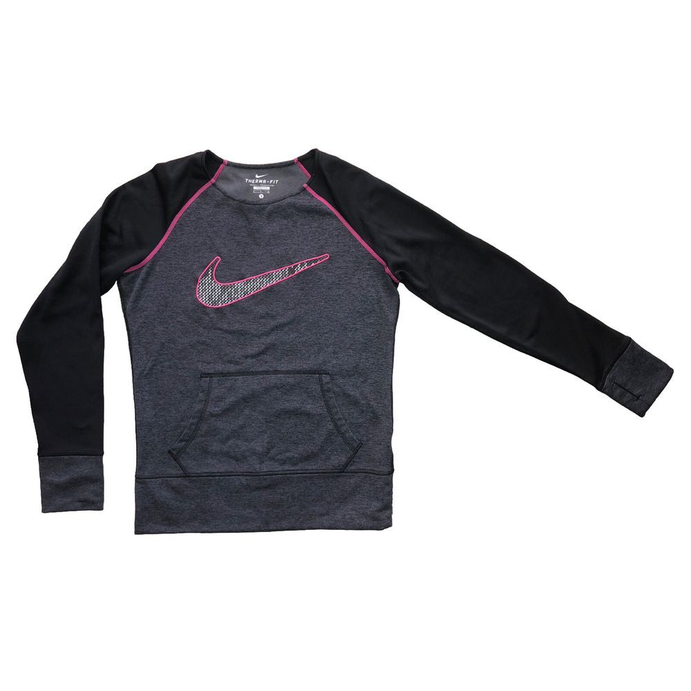 Nike Sweatshirt Women's S Gray Pink Therma Fit Thumb holes